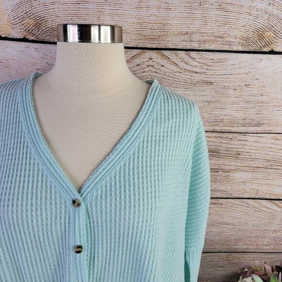 Urban Outfitters Out From Under Blue Jojo Oversized Thermal Button Top Small - Picture 2 of 6